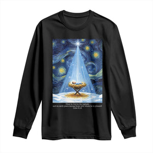 Christian Christmas Long Sleeve Shirt Nativity Scene Jeus Baby Starry Night Xmas TS14 Black Print Your Wear