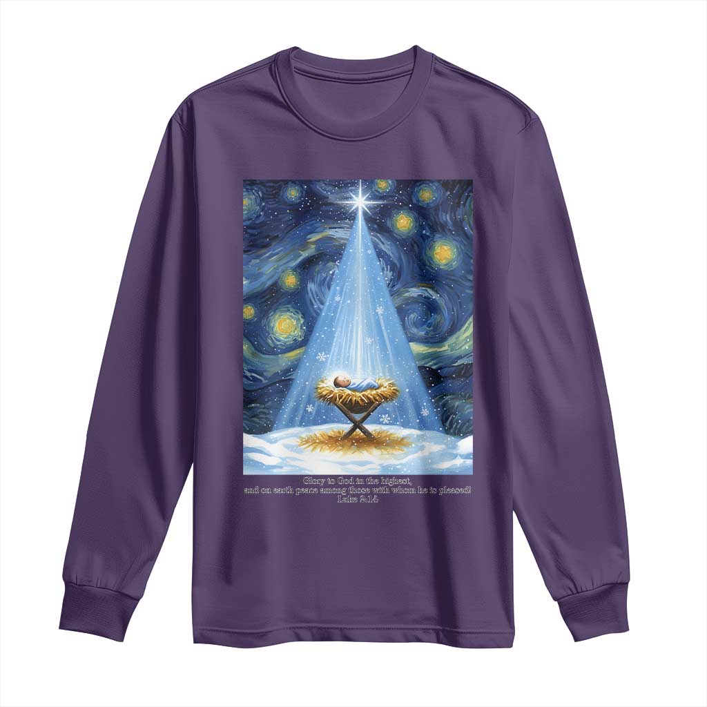 Christian Christmas Long Sleeve Shirt Nativity Scene Jeus Baby Starry Night Xmas TS14 Purple Print Your Wear