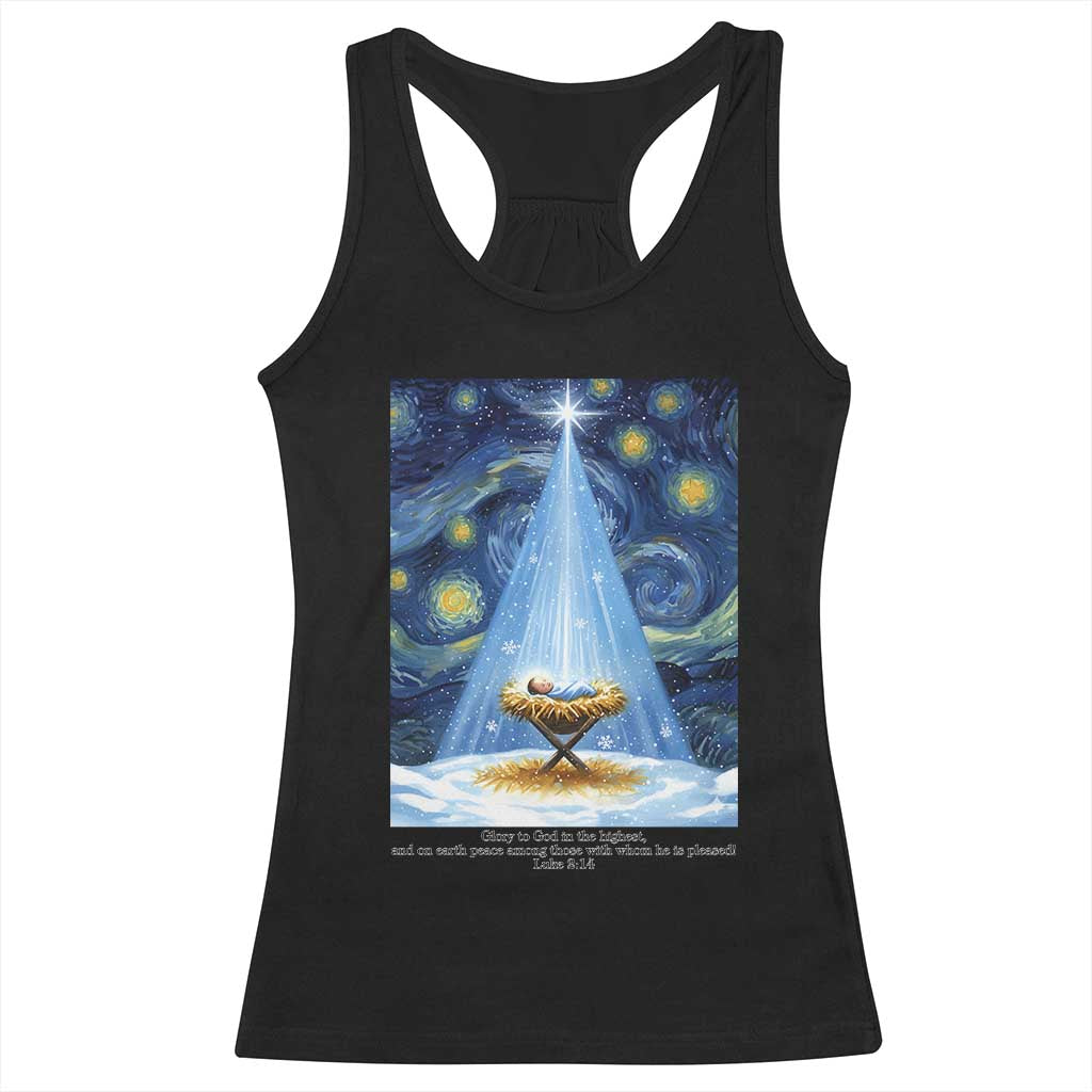 Christian Christmas Racerback Tank Top Nativity Scene Jeus Baby Starry Night Xmas TS14 Black Print Your Wear