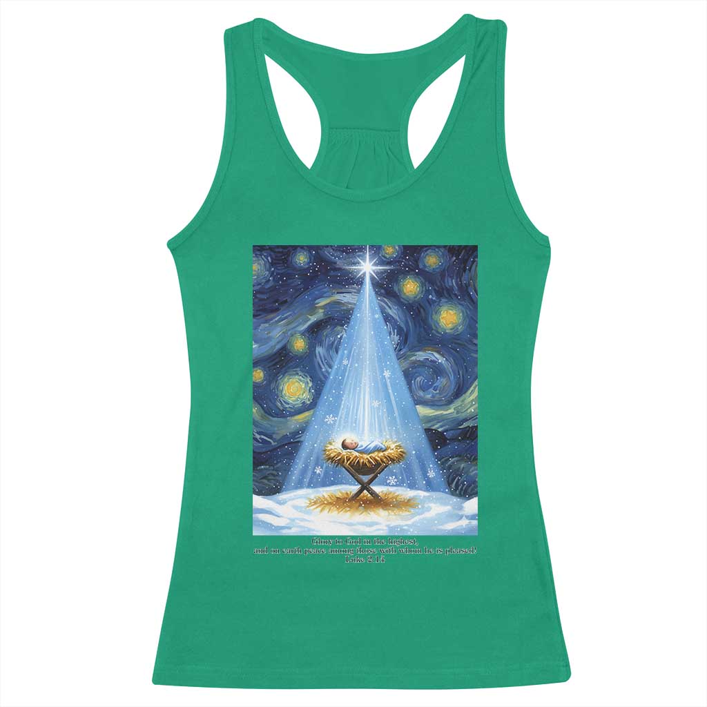 Christian Christmas Racerback Tank Top Nativity Scene Jeus Baby Starry Night Xmas TS14 Irish Green Print Your Wear