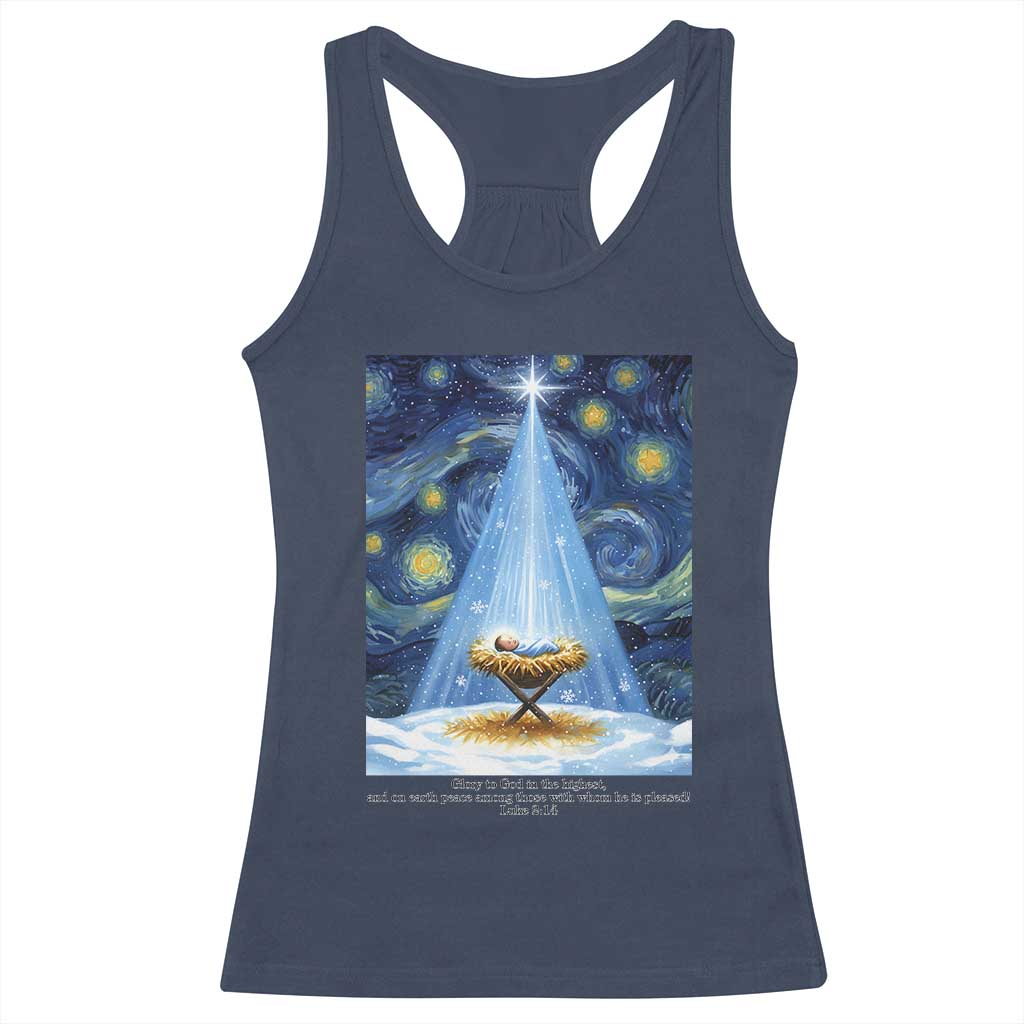 Christian Christmas Racerback Tank Top Nativity Scene Jeus Baby Starry Night Xmas TS14 Navy Print Your Wear