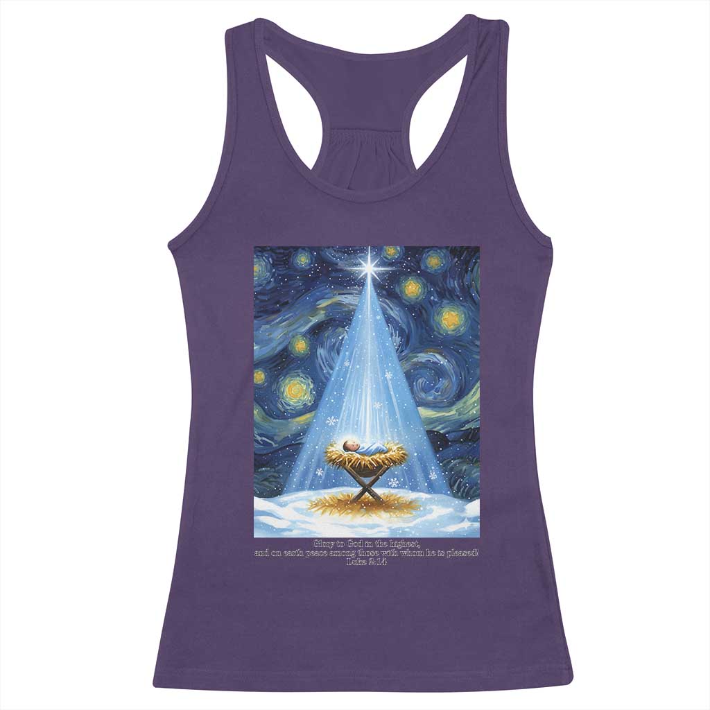 Christian Christmas Racerback Tank Top Nativity Scene Jeus Baby Starry Night Xmas TS14 Purple Print Your Wear