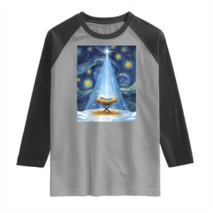 Christian Christmas Raglan Shirt Nativity Scene Jeus Baby Starry Night Xmas TS14 Sport Gray Black Print Your Wear
