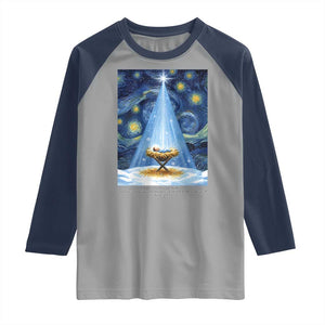 Christian Christmas Raglan Shirt Nativity Scene Jeus Baby Starry Night Xmas TS14 Sport Gray Navy Print Your Wear