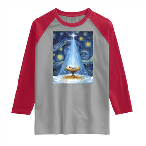 Christian Christmas Raglan Shirt Nativity Scene Jeus Baby Starry Night Xmas TS14 Sport Gray Red Print Your Wear