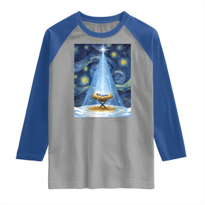 Christian Christmas Raglan Shirt Nativity Scene Jeus Baby Starry Night Xmas TS14 Sport Gray Royal Print Your Wear