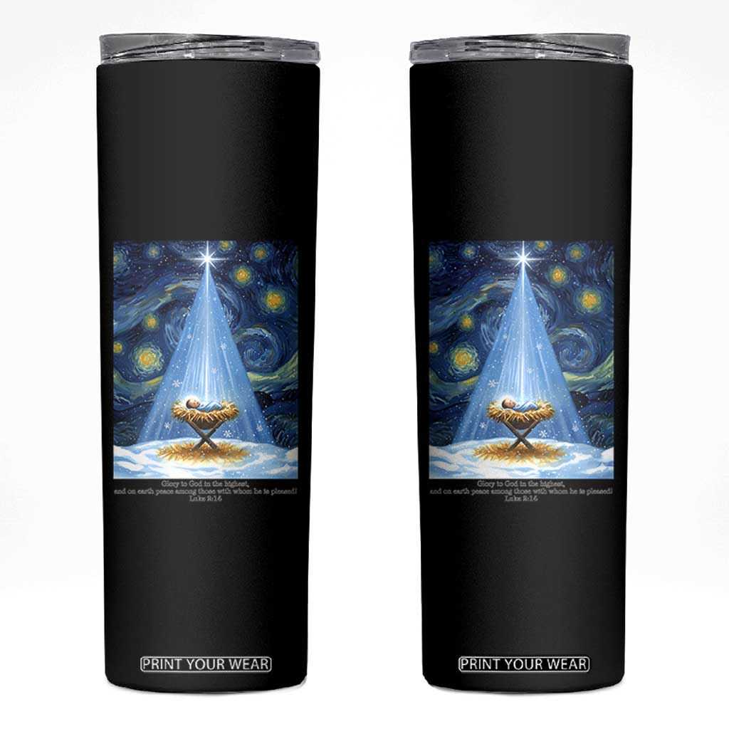Christian Christmas Skinny Tumbler Nativity Scene Jeus Baby Starry Night Xmas TS14 Black Print Your Wear