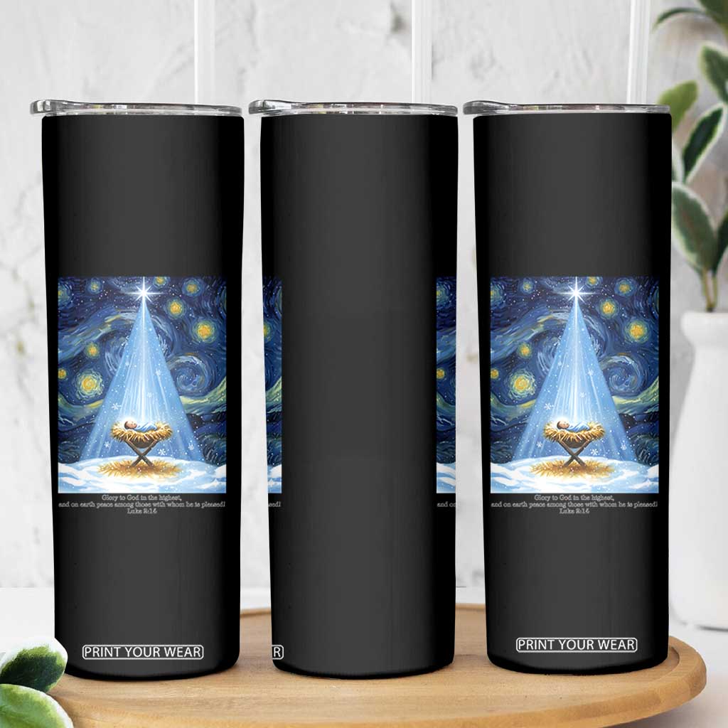 Christian Christmas Skinny Tumbler Nativity Scene Jeus Baby Starry Night Xmas TS14 Print Your Wear