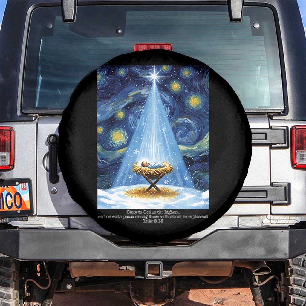 Christian Christmas Spare Tire Cover Nativity Scene Jeus Baby Starry Night Xmas TS14 No hole Black Print Your Wear