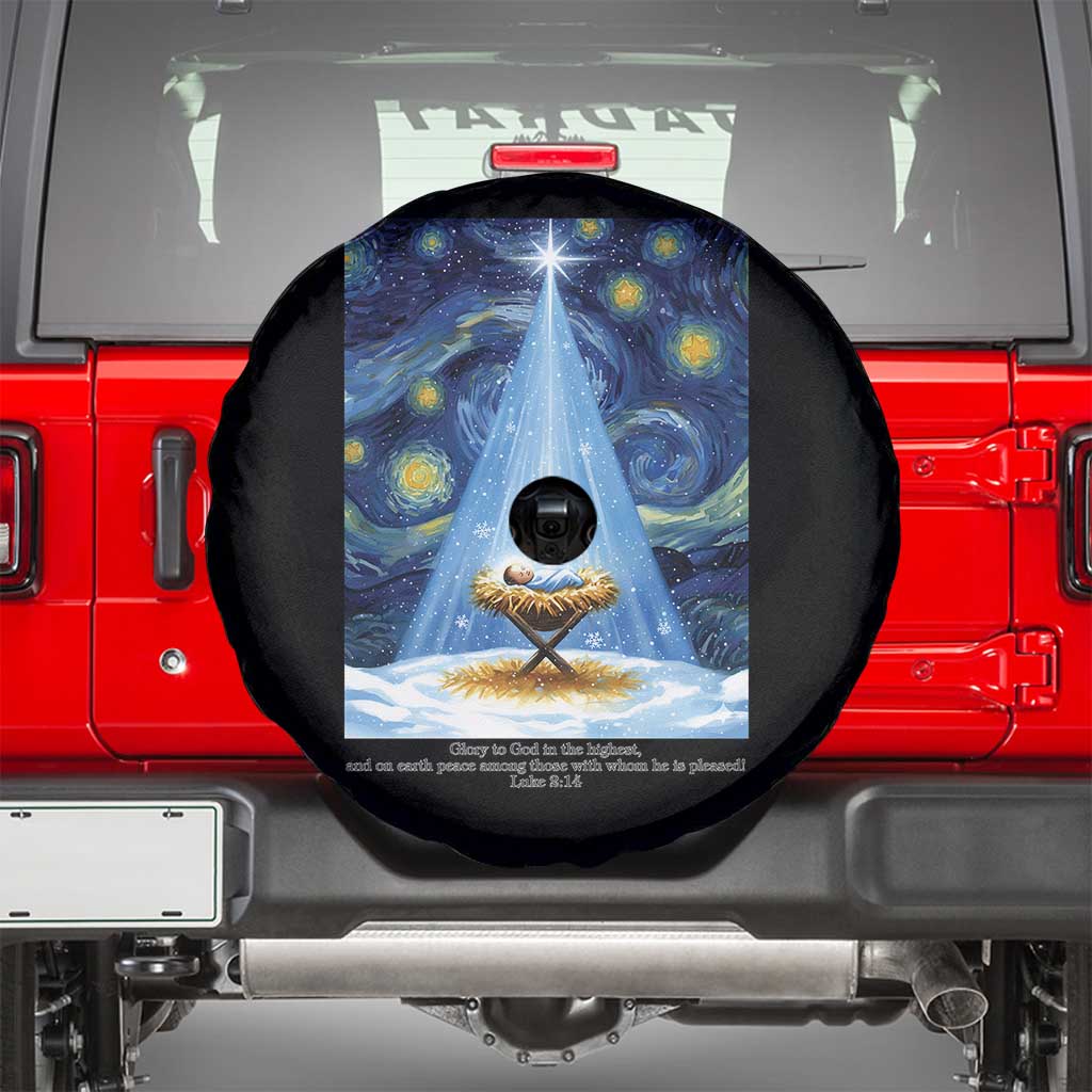 Christian Christmas Spare Tire Cover Nativity Scene Jeus Baby Starry Night Xmas TS14 Black Print Your Wear