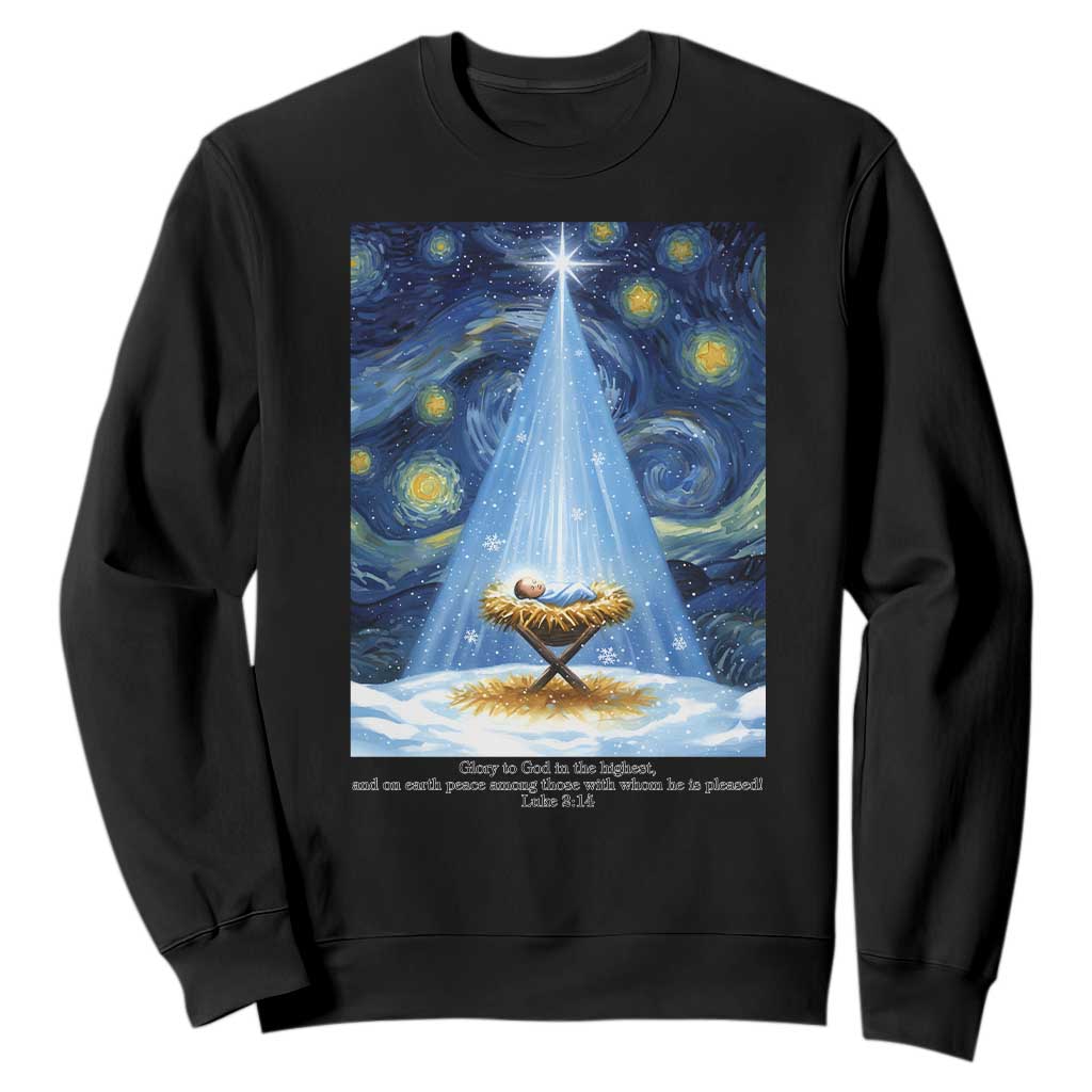 Christian Christmas Sweatshirt Nativity Scene Jeus Baby Starry Night Xmas TS14 Black Print Your Wear