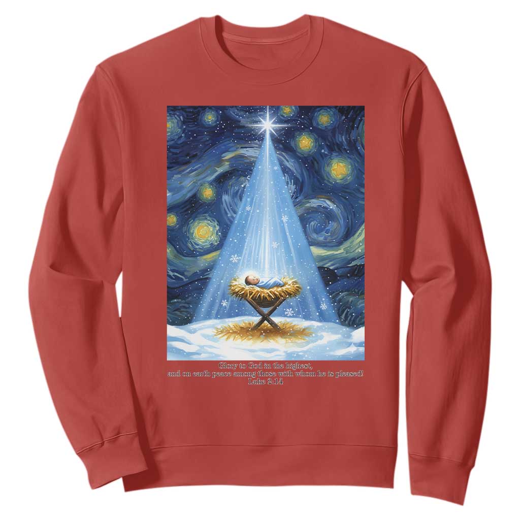 Christian Christmas Sweatshirt Nativity Scene Jeus Baby Starry Night Xmas TS14 Red Print Your Wear