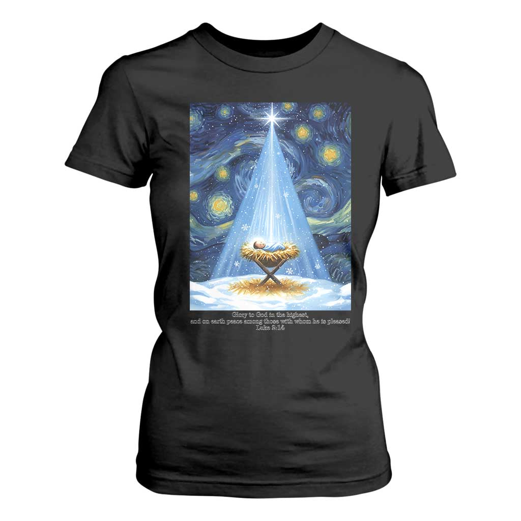 Christian Christmas T Shirt For Women Nativity Scene Jeus Baby Starry Night Xmas TS14 Black Print Your Wear