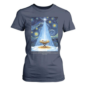 Christian Christmas T Shirt For Women Nativity Scene Jeus Baby Starry Night Xmas TS14 Navy Print Your Wear