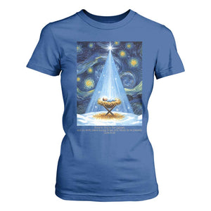 Christian Christmas T Shirt For Women Nativity Scene Jeus Baby Starry Night Xmas TS14 Royal Blue Print Your Wear
