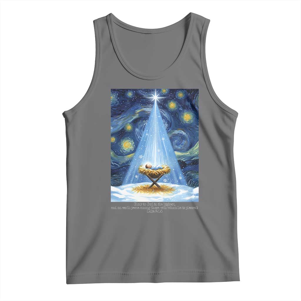 Christian Christmas Tank Top Nativity Scene Jeus Baby Starry Night Xmas TS14 Black Heather Print Your Wear