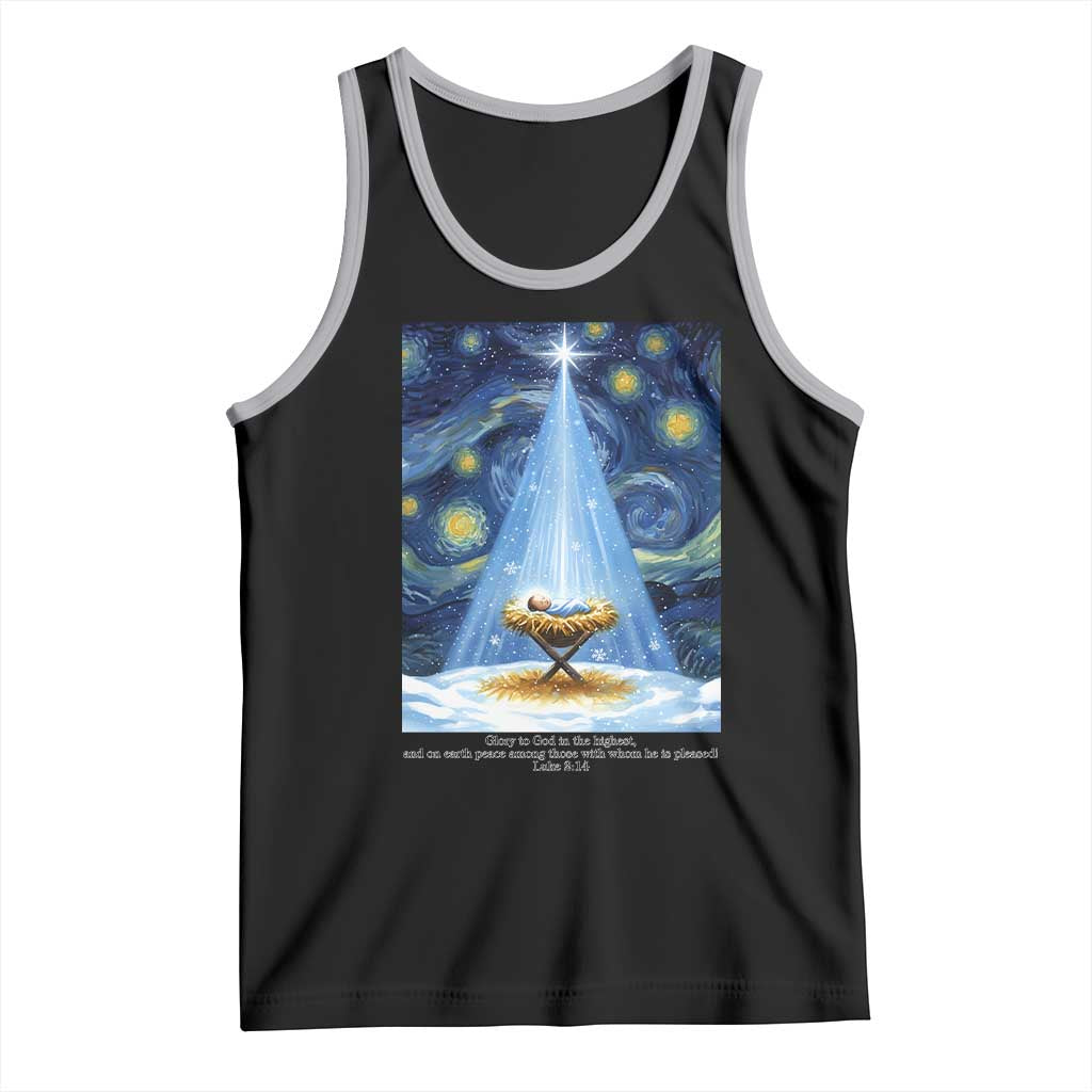 Christian Christmas Tank Top Nativity Scene Jeus Baby Starry Night Xmas TS14 Black Athletic Heather Print Your Wear