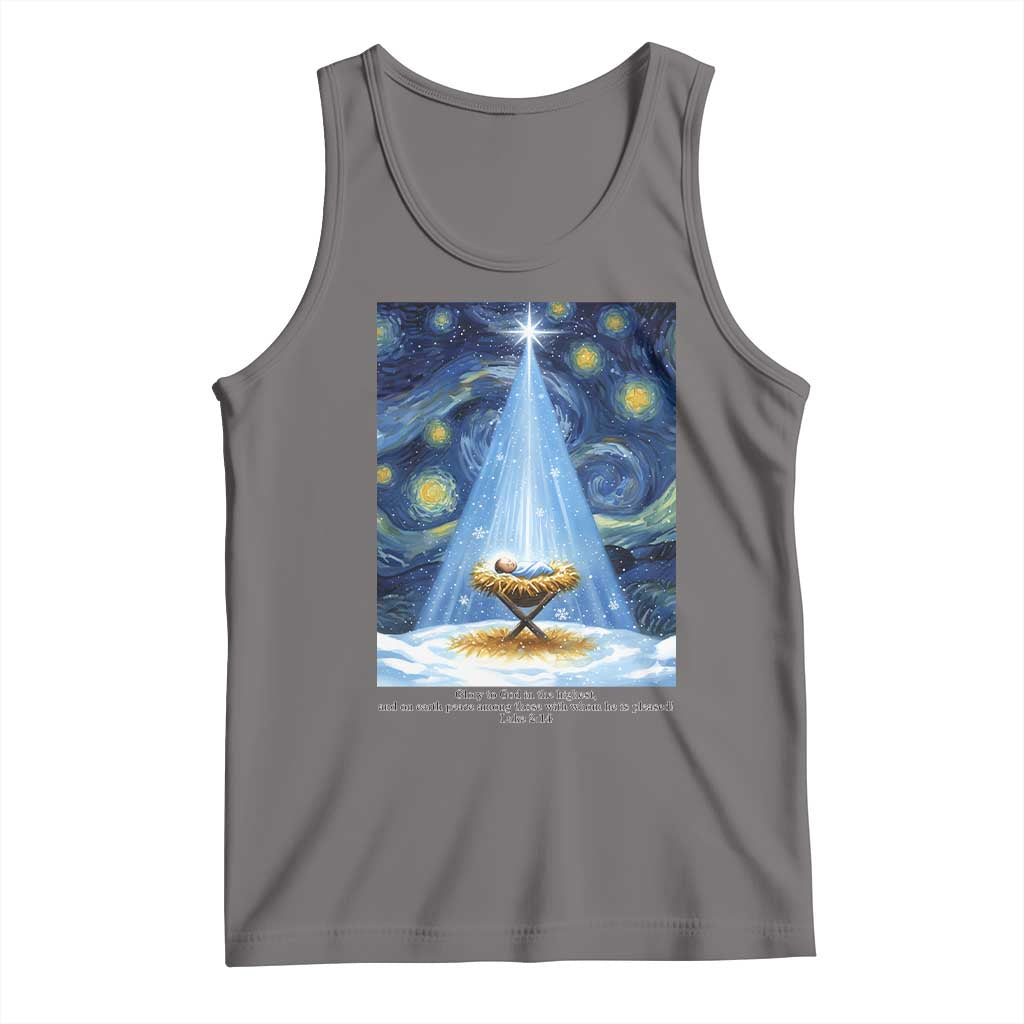 Christian Christmas Tank Top Nativity Scene Jeus Baby Starry Night Xmas TS14 Deep Heather Print Your Wear