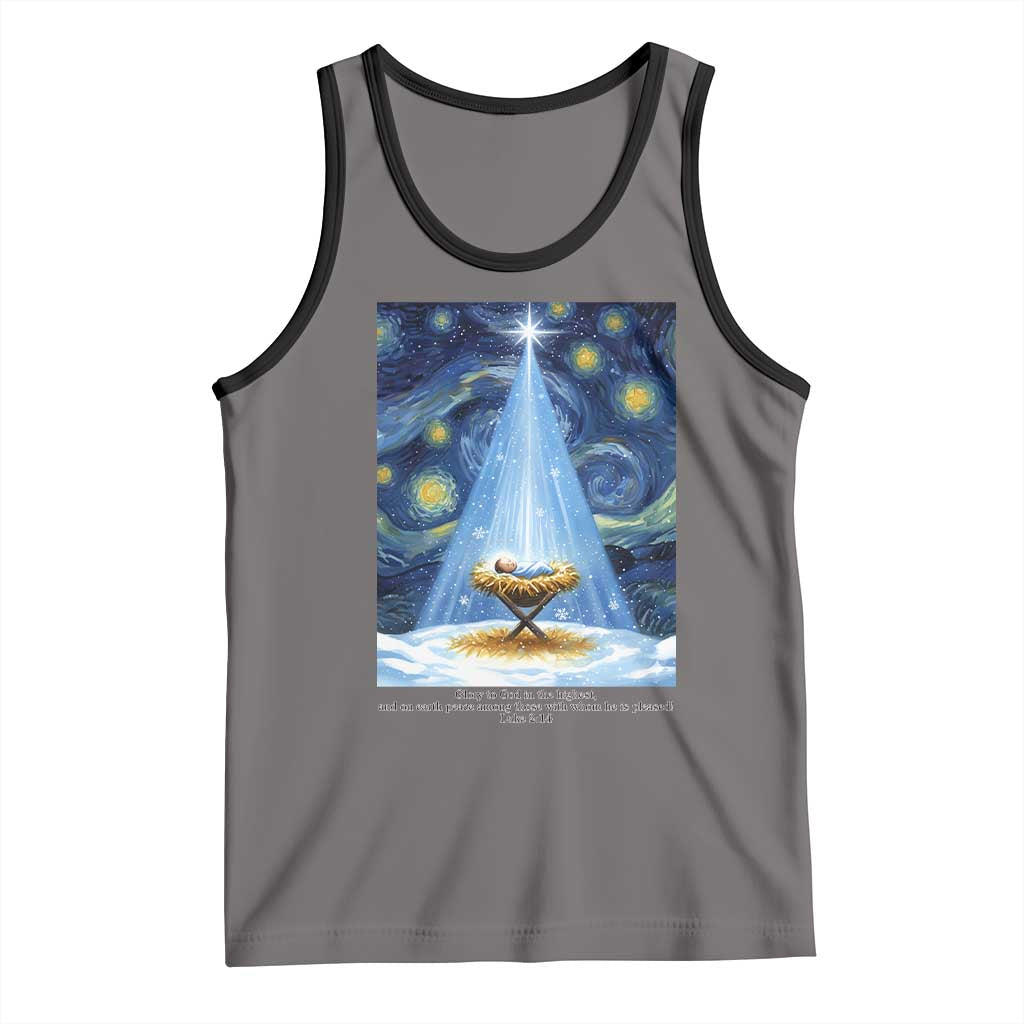 Christian Christmas Tank Top Nativity Scene Jeus Baby Starry Night Xmas TS14 Deep Heather Black Print Your Wear