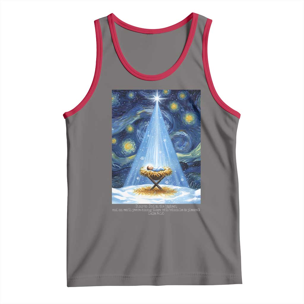 Christian Christmas Tank Top Nativity Scene Jeus Baby Starry Night Xmas TS14 Deep Heather Red Print Your Wear