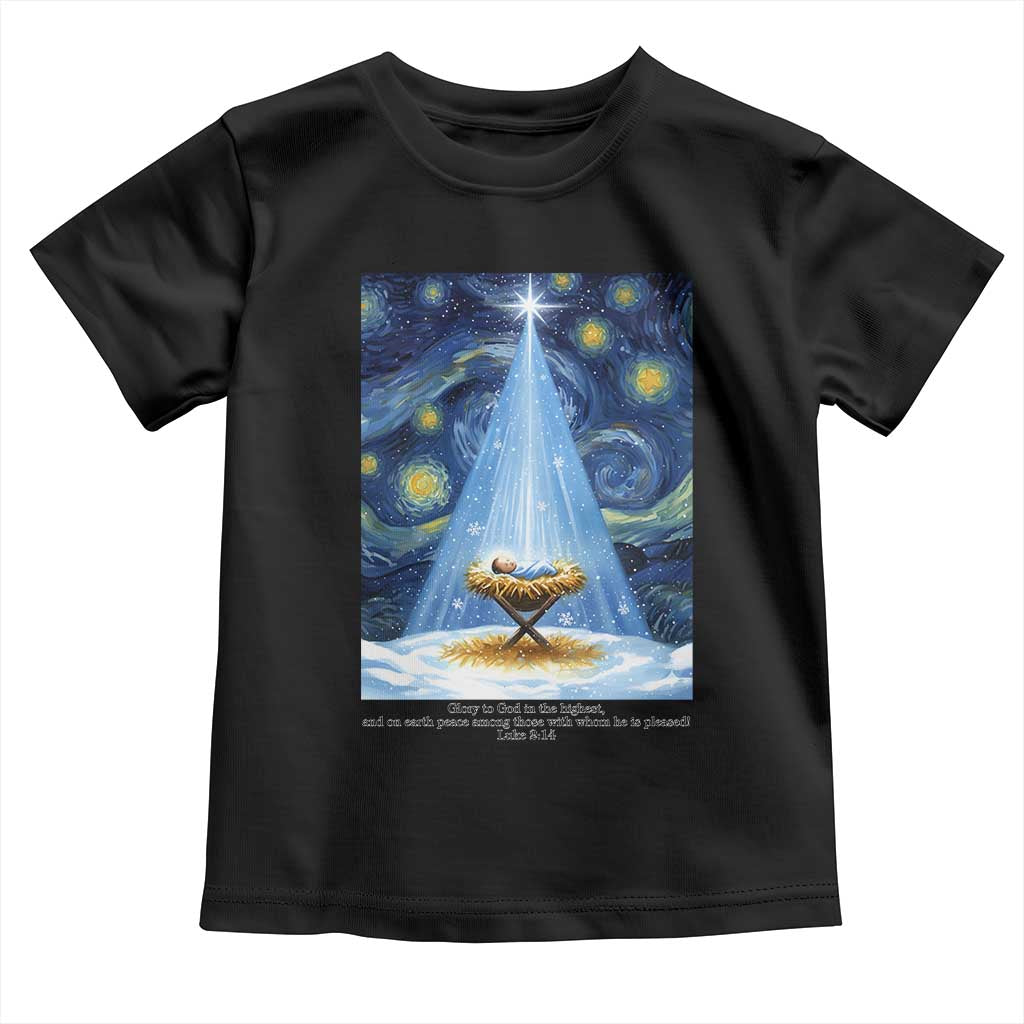 Christian Christmas Toddler T Shirt Nativity Scene Jeus Baby Starry Night Xmas TS14 Black Print Your Wear