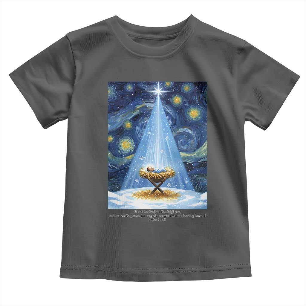 Christian Christmas Toddler T Shirt Nativity Scene Jeus Baby Starry Night Xmas TS14 Dark Heather Print Your Wear