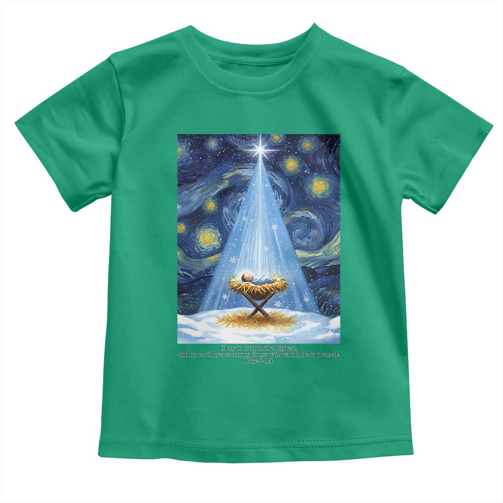 Christian Christmas Toddler T Shirt Nativity Scene Jeus Baby Starry Night Xmas TS14 Irish Green Print Your Wear