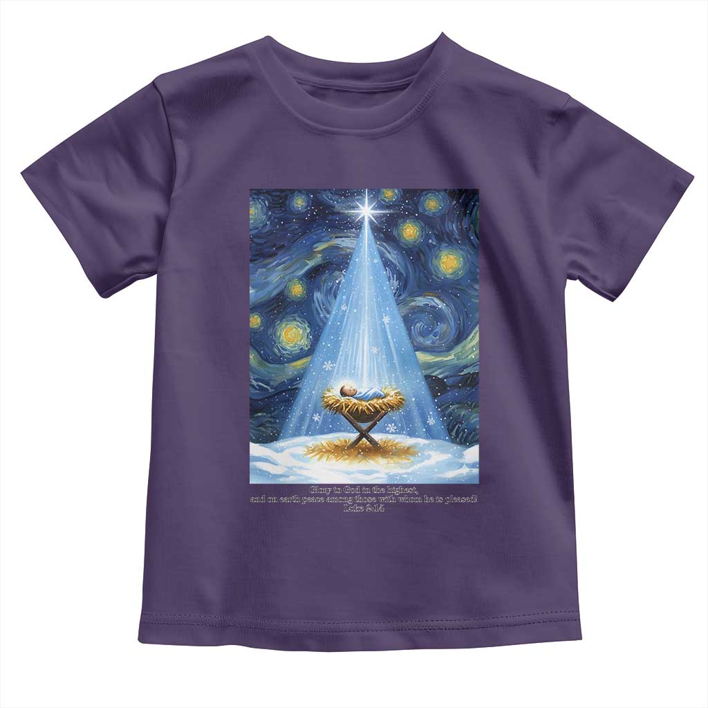 Christian Christmas Toddler T Shirt Nativity Scene Jeus Baby Starry Night Xmas TS14 Purple Print Your Wear