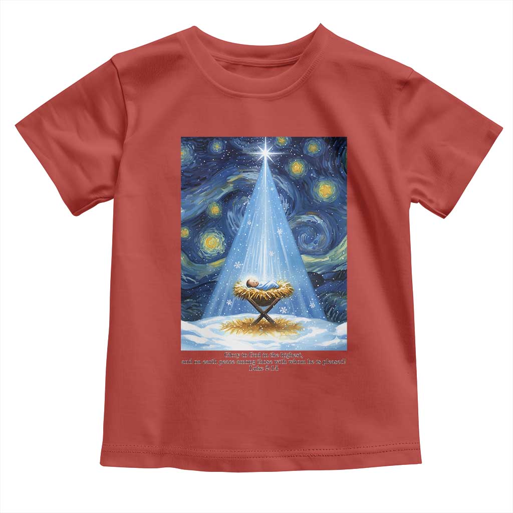Christian Christmas Toddler T Shirt Nativity Scene Jeus Baby Starry Night Xmas TS14 Red Print Your Wear