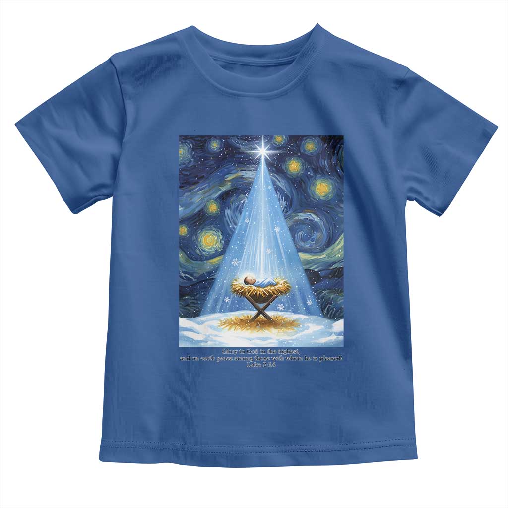 Christian Christmas Toddler T Shirt Nativity Scene Jeus Baby Starry Night Xmas TS14 Royal Blue Print Your Wear