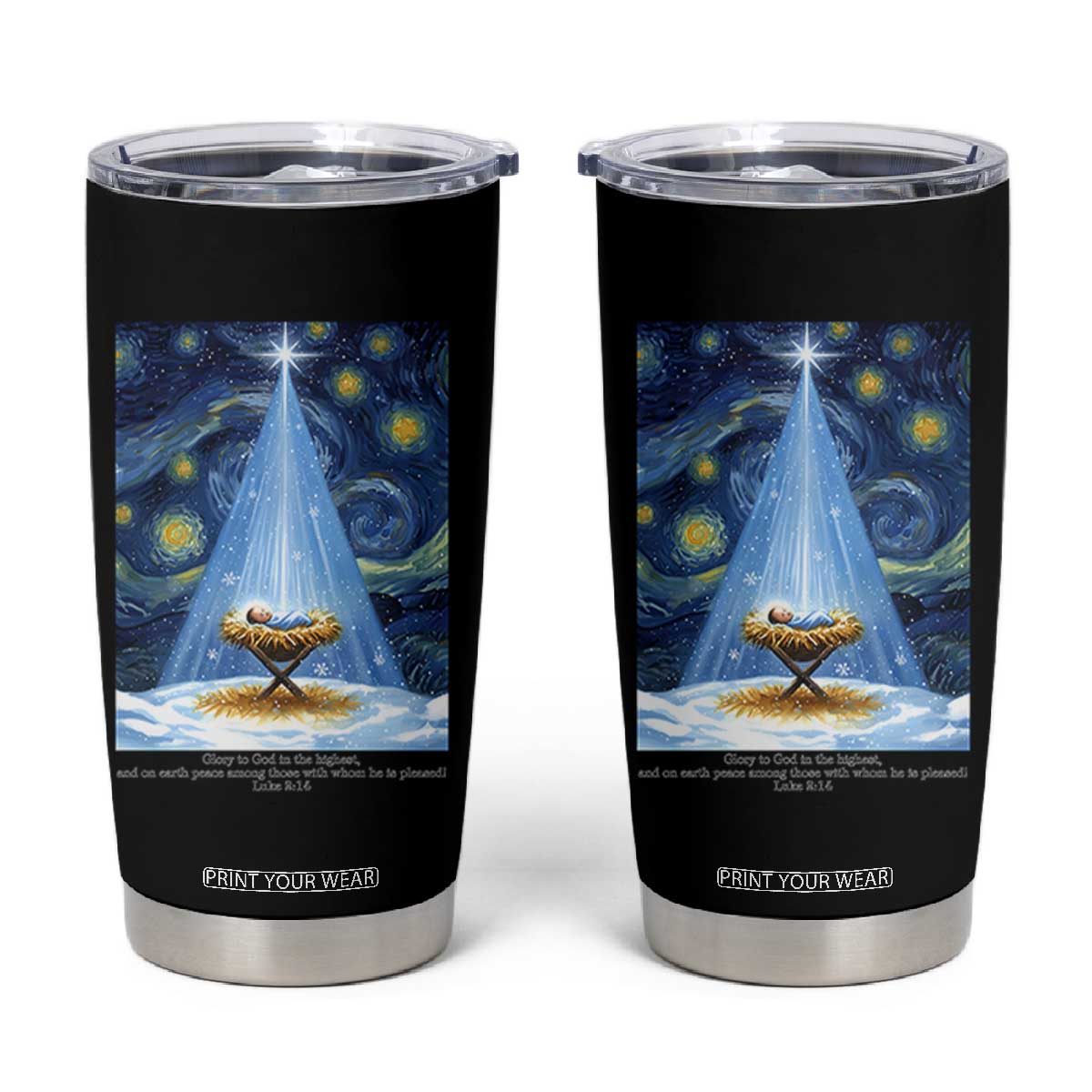 Christian Christmas Tumbler Cup Nativity Scene Jeus Baby Starry Night Xmas TS14 Black Print Your Wear