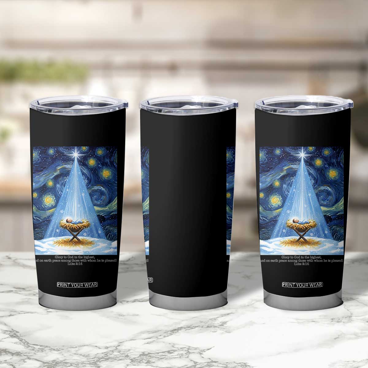 Christian Christmas Tumbler Cup Nativity Scene Jeus Baby Starry Night Xmas TS14 Print Your Wear