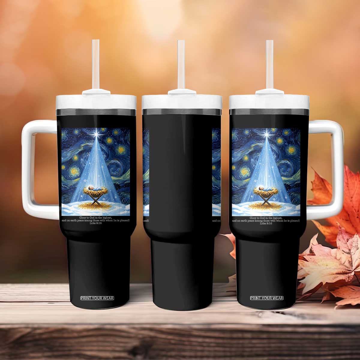 Christian Christmas Tumbler With Handle Nativity Scene Jeus Baby Starry Night Xmas TS14 Print Your Wear