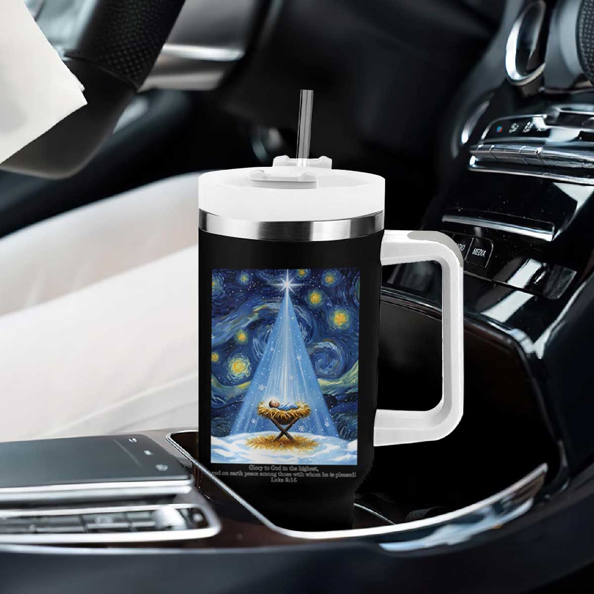 Christian Christmas Tumbler With Handle Nativity Scene Jeus Baby Starry Night Xmas TS14 Print Your Wear