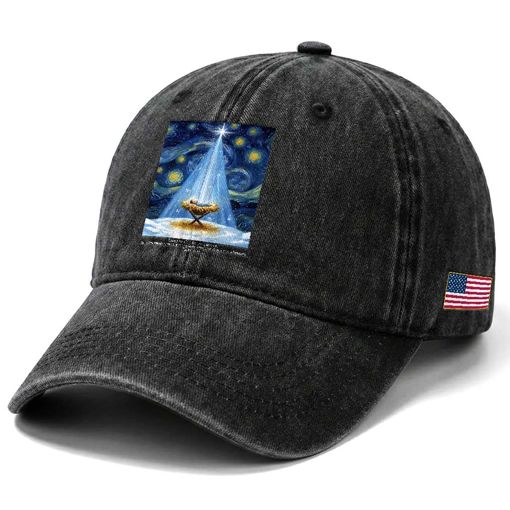Christian Christmas Washed Cotton Baseball Cap Nativity Scene Jeus Baby Starry Night Xmas TS14 Print Your Wear