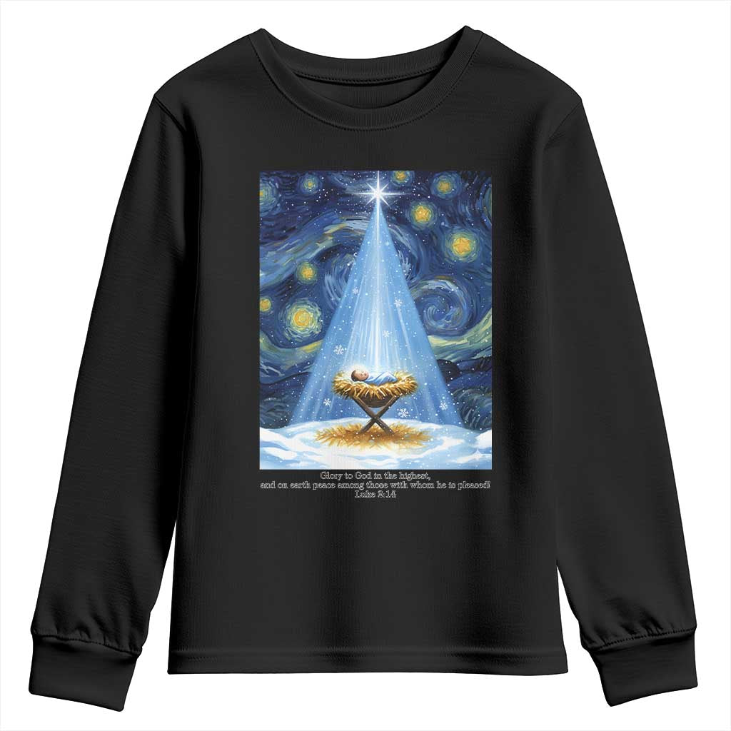 Christian Christmas Youth Sweatshirt Nativity Scene Jeus Baby Starry Night Xmas TS14 Black Print Your Wear