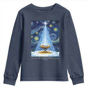 Christian Christmas Youth Sweatshirt Nativity Scene Jeus Baby Starry Night Xmas TS14 Navy Print Your Wear