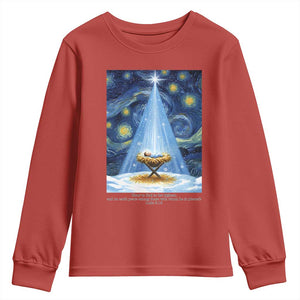 Christian Christmas Youth Sweatshirt Nativity Scene Jeus Baby Starry Night Xmas TS14 Red Print Your Wear