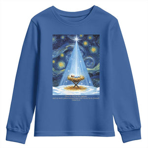 Christian Christmas Youth Sweatshirt Nativity Scene Jeus Baby Starry Night Xmas TS14 Royal Blue Print Your Wear