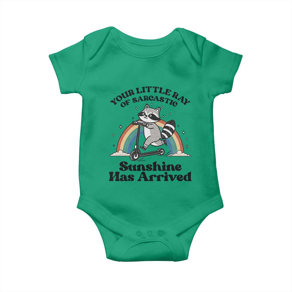 Funny Raccoon Rainbow Baby Onesie Your Little Ray Of Sarcastic Sunshine Has Arrived TS14 Irish Green Print Your Wear