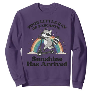 Funny Raccoon Rainbow Sweatshirt Your Little Ray Of Sarcastic Sunshine Has Arrived TS14 Purple Print Your Wear