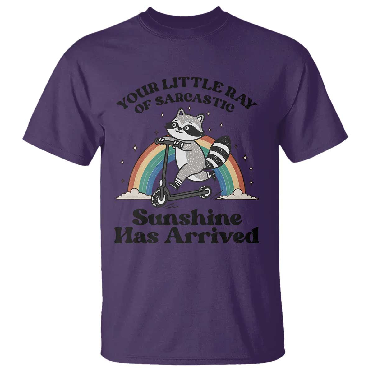 Funny Raccoon Rainbow T Shirt - Your Little Ray Of Sarcastic Sunshine Has Arrived Humor Tee TS14 Purple Print Your Wear