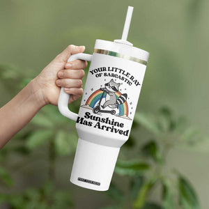 Funny Raccoon Rainbow Tumbler With Handle Your Little Ray Of Sarcastic Sunshine Has Arrived TS14 Print Your Wear