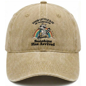 Funny Raccoon Rainbow Washed Cotton Baseball Cap Your Little Ray Of Sarcastic Sunshine Has Arrived TS14 Washed Cap Universal Fit Khaki Print Your Wear