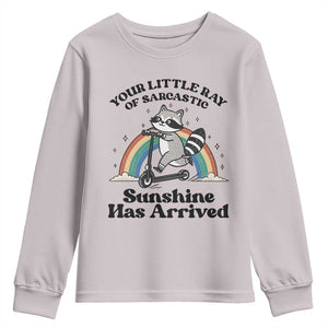 Funny Raccoon Rainbow Youth Sweatshirt Your Little Ray Of Sarcastic Sunshine Has Arrived TS14 Ice Gray Print Your Wear