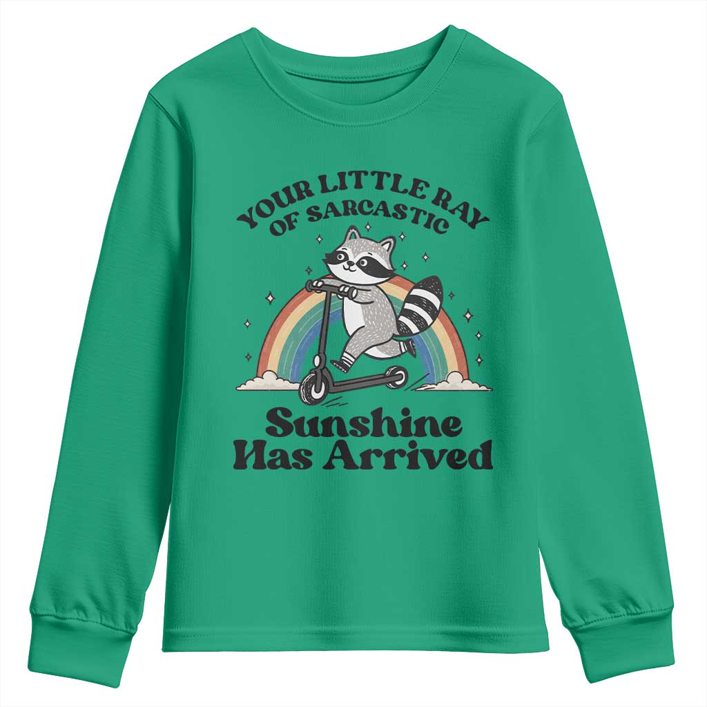 Funny Raccoon Rainbow Youth Sweatshirt Your Little Ray Of Sarcastic Sunshine Has Arrived TS14 Irish Green Print Your Wear