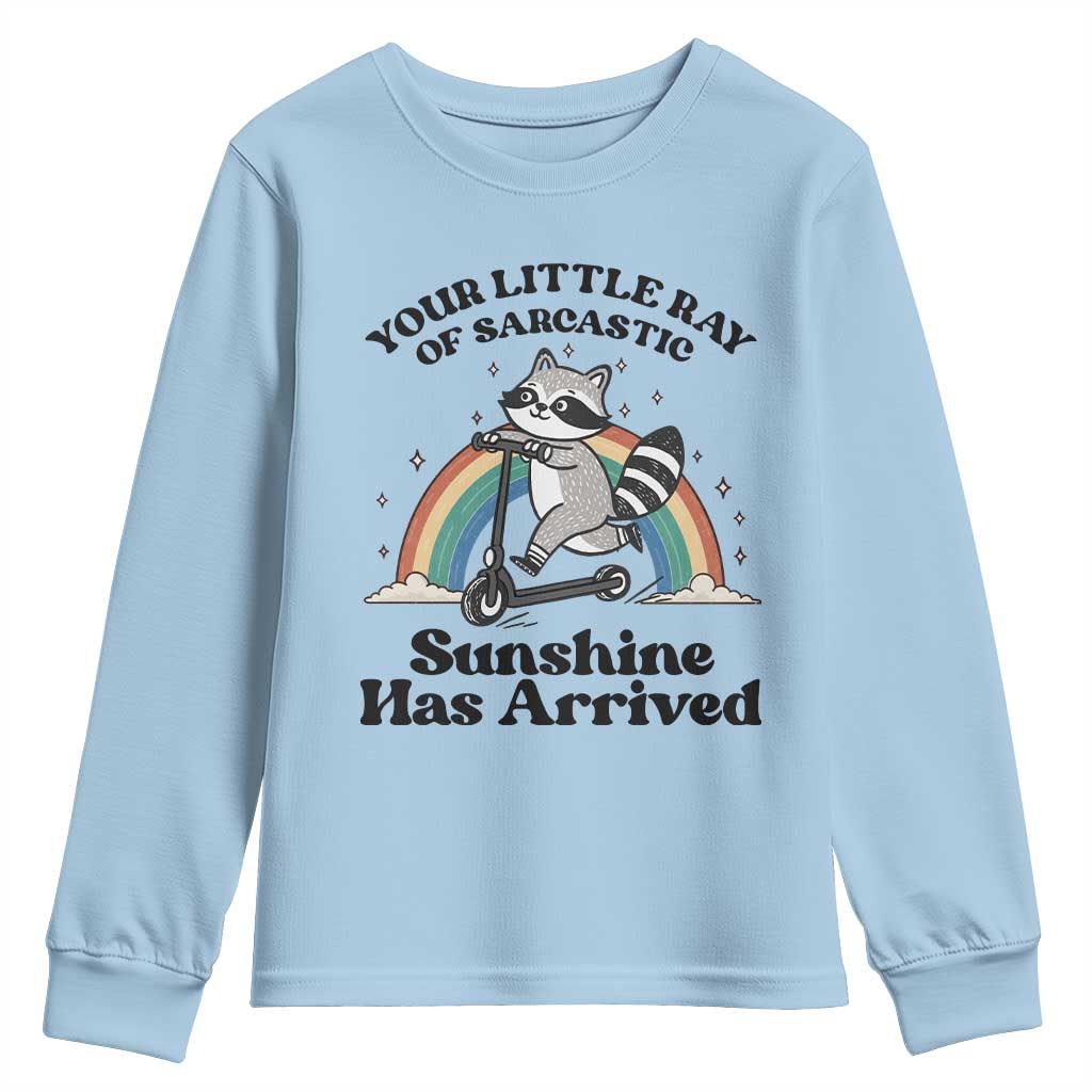 Funny Raccoon Rainbow Youth Sweatshirt Your Little Ray Of Sarcastic Sunshine Has Arrived TS14 Light Blue Print Your Wear