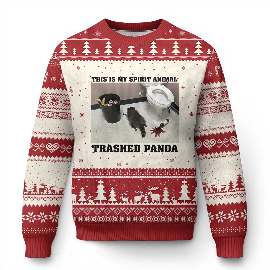 Trashed Panda Ugly Christmas Sweater My Spirit Animal Funny Drunk Raccoon Meme TS14 Beige Red Print Your Wear