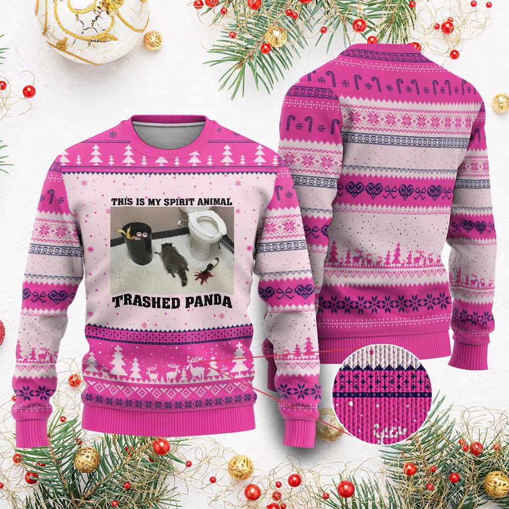 Trashed Panda Ugly Christmas Sweater My Spirit Animal Funny Drunk Raccoon Meme TS14 Hot Pink Print Your Wear