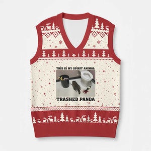 Trashed Panda V-Neck Knit Sweater Vest My Spirit Animal Funny Drunk Raccoon Meme TS14 Beige Red Print Your Wear